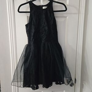 XL Abercrombie Kids girls black dress, lace overlay top, mesh overlay skirt